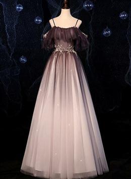 Picture of Pretty Gradient Sweethaert Beaded Tulle Long Party Dresses, Off Shoulder Gown